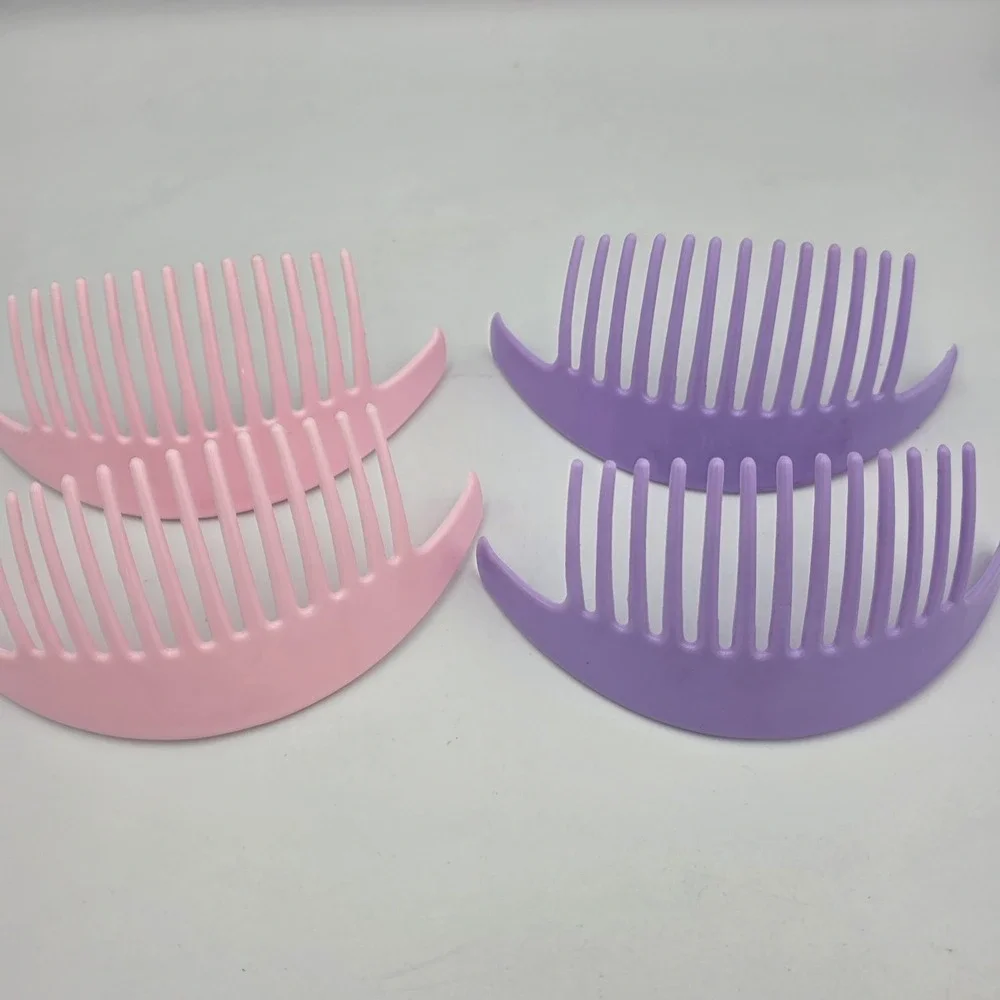 2 Vtg Tzers Style Hair Cincher Comb Banana Clips 4.5 inch 1980s Pink Lavender